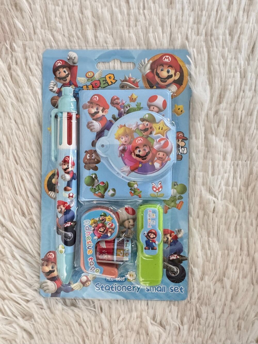 Super Mario Stationery Set multicolor Pen, notebook highlighter 2 Stickers tape